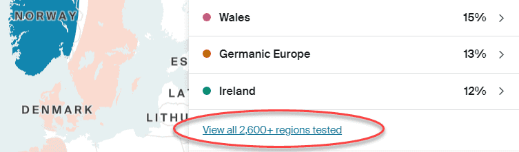 Interactive map of all places tested by AncestryDNA®