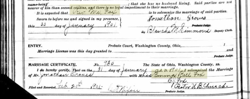 Emma Bell Mason marriage record