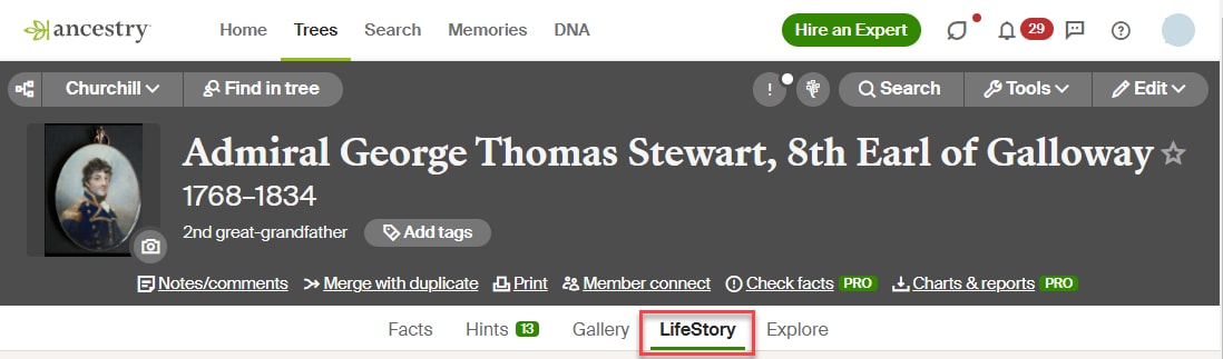 Lifestory tab
